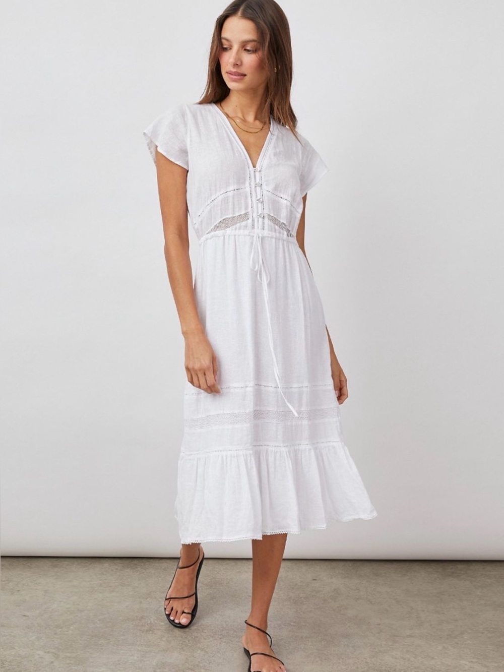 Rails White Boho Tie-Waist Midi Dress